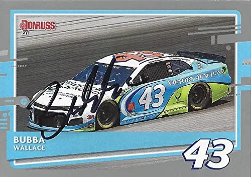 Autographed Bubba Wallace 2021 Panini Donruss Racing (#43 Victory Junction Gang Car) Richard Petty Motorsports Gray Parallel Signed Collectible Nascar Trading Card With Coa 1