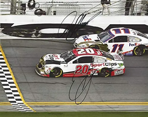 2X Autographed Erik Jones & Denny Hamlin 2020 Daytona International Speedway Daytona Busch Clash Win (Crossing The Finish Line) Gibbs Racing Dual Signed Picture 8X10 Inch Nascar Glossy Photo With Coa 1