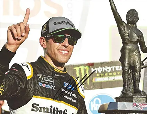 Autographed 2018 Aric Almirola #10 Smithfield Bacon For Life Racing Talladega Race Win (Victory Lane Trophy) Monster Energy Cup Series Signed Collectible Picture Nascar 9X11 Inch Glossy Photo With Coa 1
