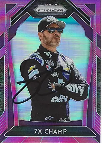 Autographed Jimmie Johnson 2020 Panini Prizm Racing 7X Champ Rare Purple Prizm (#48 Ally Team) Hendrick Motorsports Insert Signed Collectible Trading Card With Coa #06/50 1