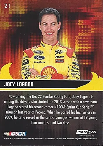 Autographed Joey Logano 2013 Press Pass Ignite Racing (#22 Shell Pennzoil) Team Penske Sprint Cup Series Signed Nascar Collectible Trading Card With Coa 2
