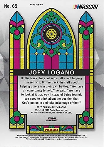 Autographed Joey Logano 2020 Panini Prizm Racing Stained Glass Rare Prizm (#22 Shell Pennzoil) Team Penske Nascar Cup Series Insert Signed Collectible Trading Card With Coa 2