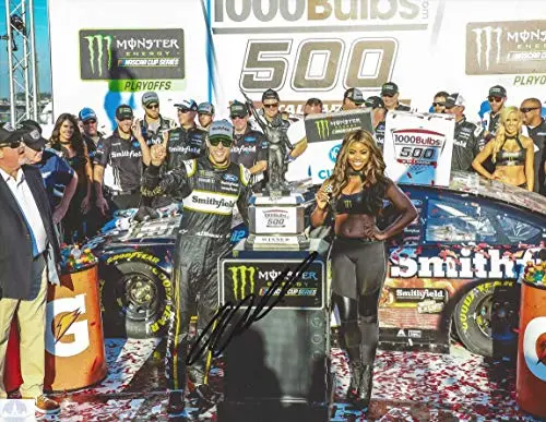 Autographed 2018 Aric Almirola #10 Smithfield Bacon For Life Talladega Race Win (Victory Lane Trophy) Monster Cup Series Signed Collectible Picture Nascar 9X11 Inch Glossy Photo With Coa 1