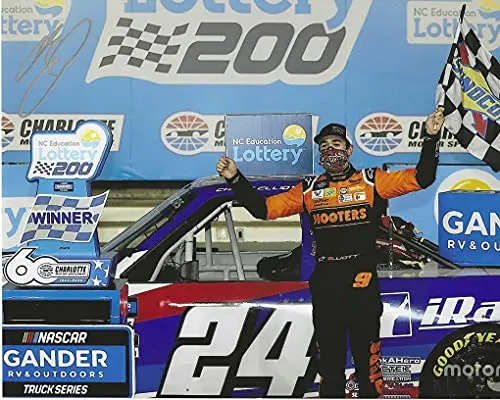 Autographed 2020 Chase Elliott #24 Iracing Team Charlotte Truck Race Win (Kyle Busch Bounty) Victory Lane Celebration Signed Picture 8X10 Inch Glossy Photo With Coa 1