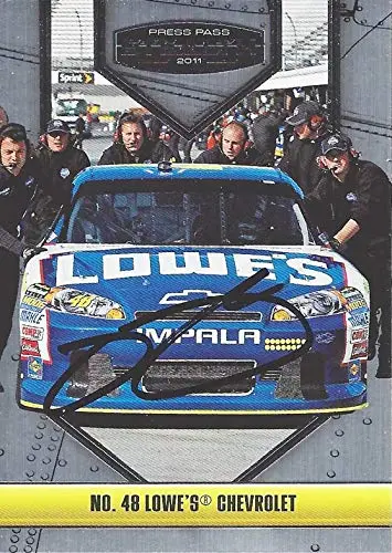 Autographed Jimmie Johnson 2011 Press Pass Stealth Racing (#48 Team Lowes Chevrolet) Hendrick Motorsports Chrome Signed Nascar Collectible Trading Card With Coa 1
