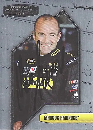 Autographed Marcos Ambrose 2011 Press Pass Stealth Racing (#9 Stanley Driver) Chrome Signed Nascar Collectible Trading Card With Coa 1