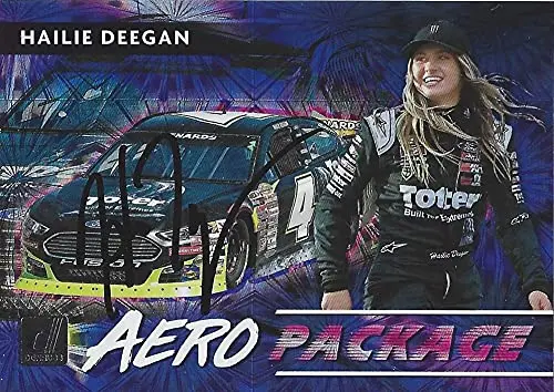 Autographed Hailie Deegan 2021 Panini Donruss Racing Aero Package (#4 Toter Driver) Arca Series Rare Insert Signed Collectible Nascar Trading Card With Coa 1
