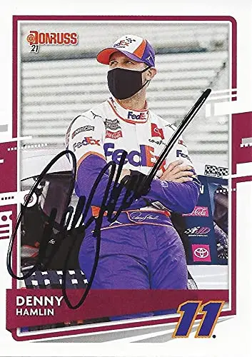 Autographed Denny Hamlin 2021 Panini Donruss (#11 Fedex Team) Joe Gibbs Racing Nascar Cup Series Signed Collectible Trading Card With Coa 1