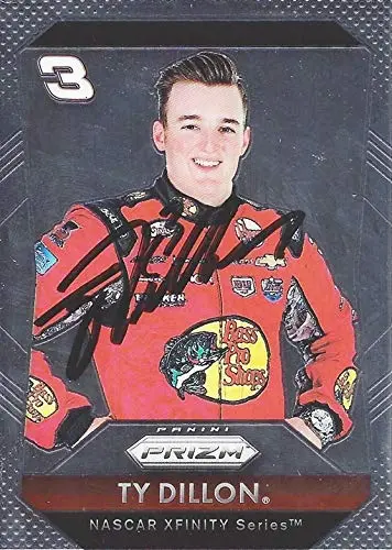 Autographed Ty Dillon 2016 Panini Prizm Racing (#3 Bass Pro Shops Team) Rcr Xfinity Series Chrome Signed Nascar Collectible Trading Card With Coa 1