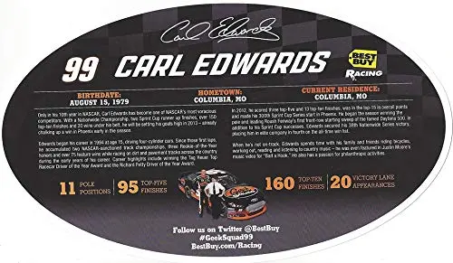 Autographed 2013 Carl Edwards #99 Best Buy Racing Geek Squad (Team Roush) Ford Fusion Sprint Cup Series Signed Collectible Picture Nascar 6X9 Inch Hero Card Photo With Coa 2