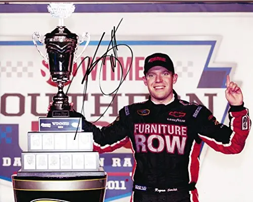 Autographed 2011 Regan Smith #78 Furniture Row Racing Darlington Race Win (Victory Lane Celebration) Trophy Pose Signed Picture 8X10 Inch Nascar Glossy Photo With Coa 1