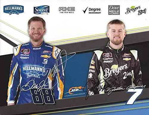 2X Autographed 2018 Dale Jr. & Justin Allgaier #7 Breyers (Jr Motorsports) Xfinity Series Signed Picture 8X10 Inch Nascar Hero Card Photo With Coa 1