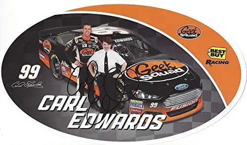 Autographed 2013 Carl Edwards #99 Best Buy Racing Geek Squad (Team Roush) Ford Fusion Sprint Cup Series Signed Collectible Picture Nascar 6X9 Inch Hero Card Photo With Coa 1