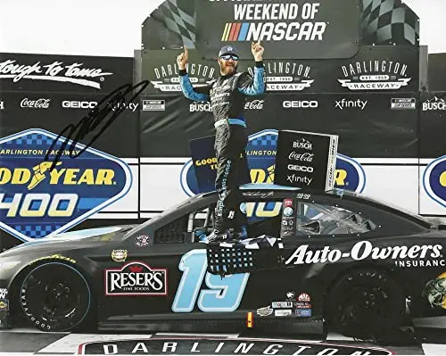 Autographed 2021 Martin Truex Jr. #19 Auto Owners Darlington Race Win (Victory Lane) Retro Throwback Weekend Signed Collectible Picture 8X10 Inch Nascar Glossy Photo With Coa 1