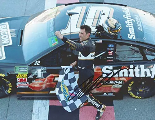 Autographed 2018 Aric Almirola #10 Smithfield Bacon For Life Talladega Race Win (Finish Line) Monster Energy Cup Series Signed Collectible Picture Nascar 9X11 Inch Glossy Photo With Coa 1