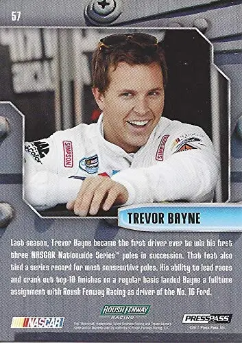 Autographed Trevor Bayne 2011 Press Pass Stealth Racing (#6 Roush Fenway Team) Nationwide Series Chrome Signed Nascar Collectible Trading Card With Coa 2
