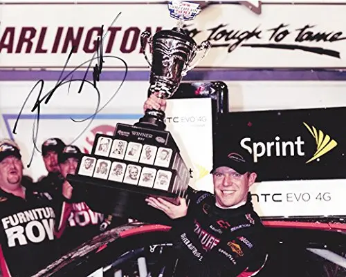 Autographed 2011 Regan Smith #78 Furniture Row Racing Darlington Race Win (Victory Lane Celebration) Trophy Pose Signed Picture 8X10 Inch Nascar Glossy Photo With Coa 1