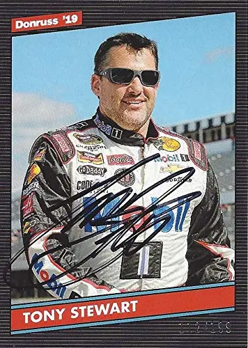 Autographed Tony Stewart 2019 Panini Donruss Racing (#14 Mobil 1 Team) Monster Cup Series Parallel Insert Signed Nascar Collectible Trading Card With Coa #112/199 1