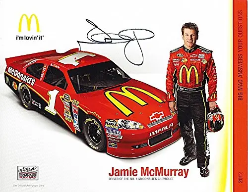 Autographed 2012 Jamie Mcmurray #1 Mcdonald's Racing Team (Ganassi) Signed Nascar Hero Card With Coa 1