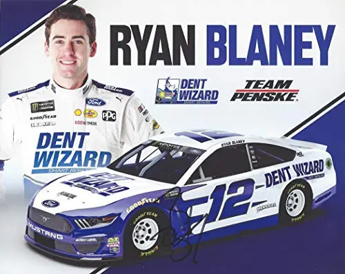Autographed 2019 Ryan Blaney #12 Dent Wizard Racing (Team Penske) Monster Cup Series Signed Collectible Picture Nascar 8X10 Inch Official Hero Card Photo With Coa 1
