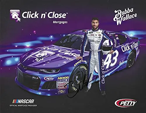 Autographed 2018 Bubba Wallace #43 Click N Close Mortgages (Richard Petty Motorsports) Monster Cup Series Signed Picture 9X11 Inch Nascar Hero Card Photo With Coa 1
