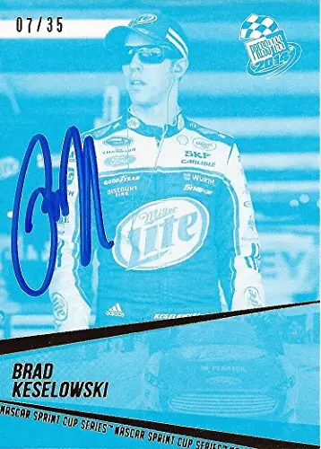 Autographed Brad Keselowski 2014 Press Pass Racing (#2 Miller Lite Racing) Rare Blue Parallel Gold Insert Signed Collectible Nascar Trading Card With Coa (#07 Of Only 35 Produced!) 1