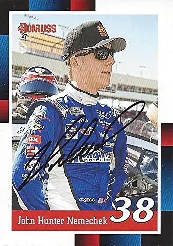 Autographed John Hunter Nemechek 2021 Panini Donruss Racing 1988 Retro (#38 Front Row Motorsports Driver) Nascar Cup Series Signed Collectible Trading Card With Coa 1