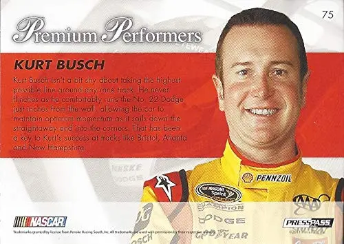 Autographed Kurt Busch 2011 Press Pass Racing Premium Performers (#22 Shell Pennzoil Team) Penske Car Sprint Cup Series Signed Nascar Collectible Trading Card With Coa 2