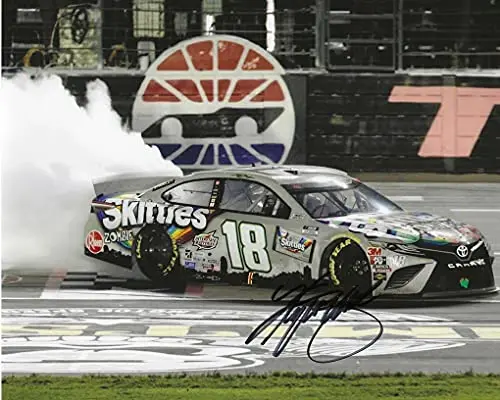 Autographed 2020 Kyle Busch #18 Skittles Zombie Team Texas Race Win (Victory Burnout Celebration) Joe Gibb Racing Nascar Cup Series Signed Picture 8X10 Inch Glossy Photo With Coa 1