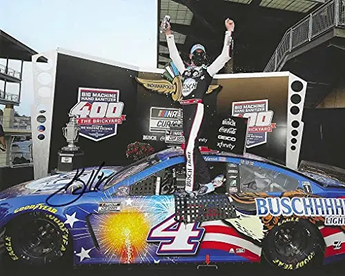Autographed 2020 Kevin Harvick #4 Busch Light Patriotic Car Indy Brickyard 400 Race Win (Victory Lane Celebration) Nascar Cup Series Signed Picture 8X10 Inch Glossy Photo With Coa 1