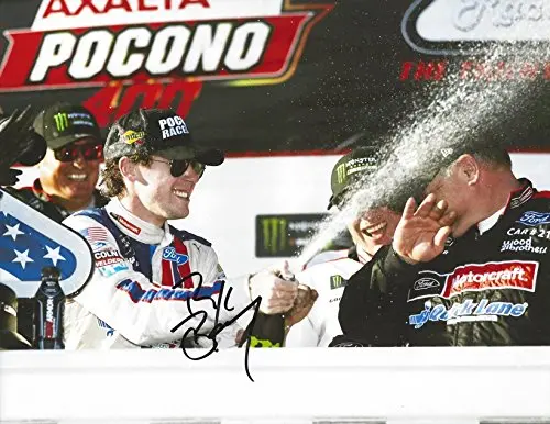 Autographed 2017 Ryan Blaney #21 Motorcraft Racing Pocono 400 Race Win (Victory Lane Champagne Spray) Monster Energy Cup Series Signed Collectible Picture Nascar 9X11 Inch Glossy Photo With Coa 1
