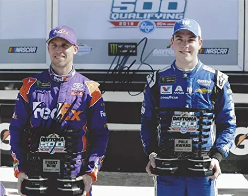 2X Autographed Alex Bowman & Denny Hamlin 2018 Daytona 500 Pole Award Front Row (#88 Nationwide / #11 Fedex) Victory Lane Signed Collectible Picture 8X10 Inch Nascar Glossy Photo With Coa 1