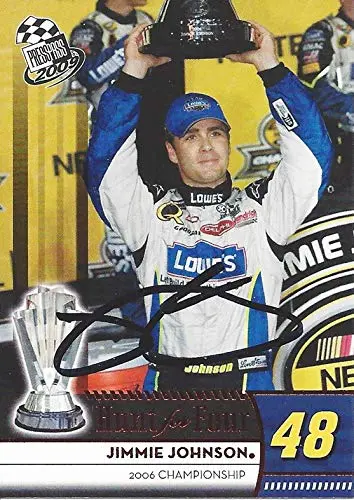 Autographed Jimmie Johnson 2009 Press Pass Racing Hunt For Four (2006 Championship Trophy) #48 Lowes Red Parallel Signed Nascar Collectible Trading Card With Coa 1
