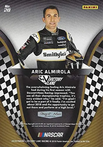 Autographed Aric Almirola 2018 Panini Victory Lane Racing (#10 Smithfield Team) Monster Energy Cup Series Signed Nascar Collectible Trading Card With Coa 2