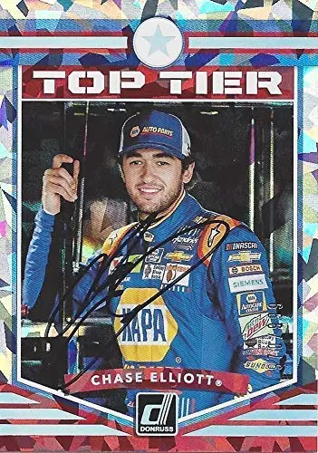 Autographed Chase Elliott 2018 Panini Donruss Racing Top Tier (#9 Napa Team) Hendrick Motorsports Chrome Insert Signed Collectible Nascar Trading Card #970/999 With Coa And Toploader 1