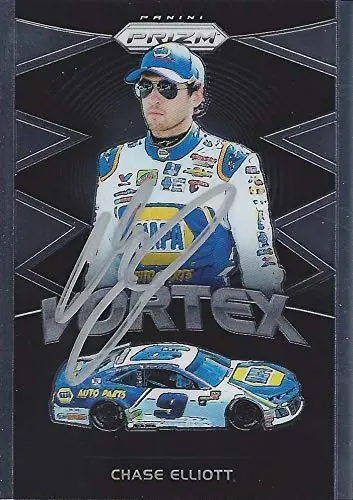 Autographed Chase Elliott 2018 Panini Prizm Racing Vortex (#9 Napa Team) Hendrick Motorsports Chrome Signed Collectible Nascar Trading Card With Coa And Toploader 1