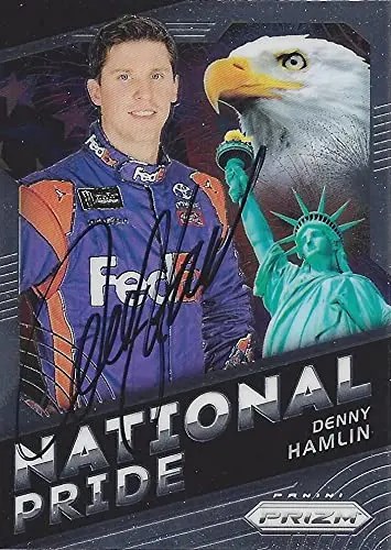Autographed Denny Hamlin 2018 Panini Prizm National Pride (#11 Fedex Team) Joe Gibbs Racing Monster Cup Series Insert Signed Collectible Nascar Trading Card With Coa 1