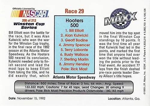 Autographed Bill Elliott 1993 Maxx Racing (#9 Budweiser Team) Race Win Victory Lane Winston Cup Series Vintage Chrome Signed Nascar Collectible Trading Card With Coa 2