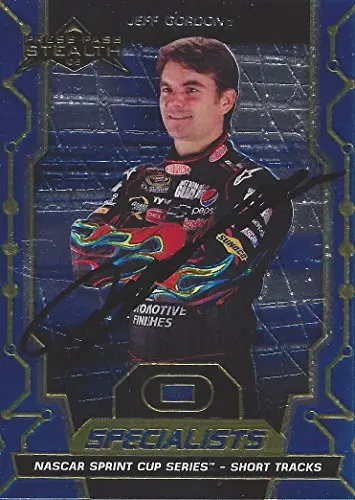 Autographed Jeff Gordon 2009 Press Pass Stealth Racing Short Track Specialists (#24 Dupont Flames Team) Hendrick Motorsports Blue Chrome Insert Signed Nascar Collectible Trading Card With Coa 1