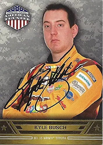 Autographed Kyle Busch 2014 Press Pass American Thunder (#18 M&Ms Team) Joe Gibbs Racing Sprint Cup Series Signed Collectible Nascar Trading Card With Coa 1