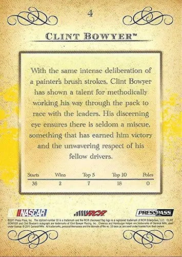 Autographed Clint Bowyer 2011 Press Pass Eclipse Racing (#33 Cheerios Team) Rcr Sprint Cup Series Signed Nascar Collectible Trading Card With Coa 2