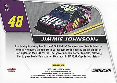 Autographed Jimmie Johnson 2020 Panini Prizm Racing Velocity (#48 Ally Team) Hendrick Motorsports Insert Signed Collectible Trading Card With Coa 2