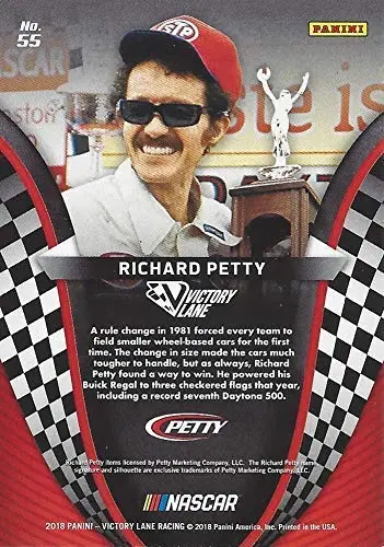 Autographed Richard Petty 2018 Panini Victory Lane Racing Past Winners (1981 Daytona 500 Winner) Winston Cup Series Signed Collectible Nascar Trading Card With Coa And Toploader 2