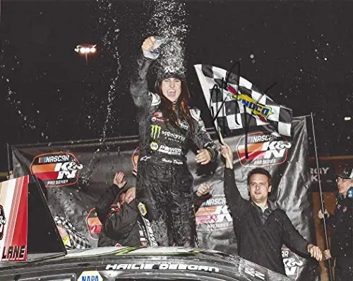 Autographed 2019 Hailie Deegan #19 Monster Energy Racing Las Vegas Dirt Race Win (Victory Lane Celebration) K&N Pro Series Signed Collectible Picture 8X10 Inch Nascar Glossy Photo With Coa 1