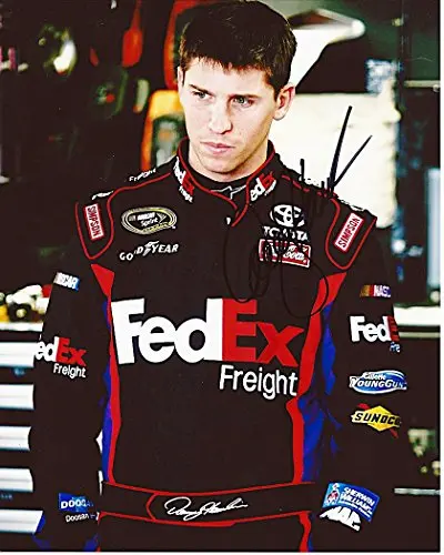 Autographed 2013 Denny Hamlin #11 Fedex Freight Racing (Garage Area Pre-Race) Gibbs Team Signed 8X10 Nascar Glossy Photo With Coa 1