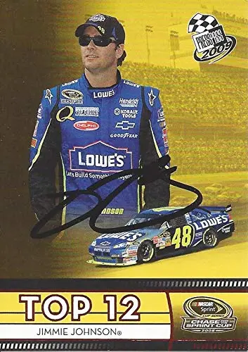 Autographed Jimmie Johnson 2009 Press Pass Racing Chase For The Sprint Cup Top 12 (#48 Team Lowes) Hendrick Motorsports Red Parallel Signed Nascar Collectible Trading Card With Coa 1