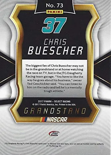 Autographed Chris Buescher 2017 Panini Select Racing Grandstand (Jtg Daugherty Team) Monster Cup Series Signed Nascar Collectible Trading Card With Coa 2