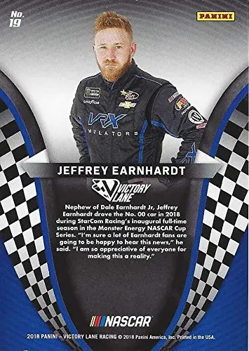 Autographed Jeffrey Earnhardt 2018 Panini Victory Lane Racing Vrx Simulators (Monster Enery Cup Series) Red Parallel Insert Signed Nascar Collectible Trading Card With Coa #02/49 2