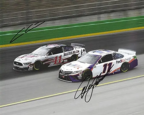 2X Autographed Denny Hamlin & Cole Custer 2020 Kentucky Motor Speedway Battle For Victory (#11 Fedex / #41 Haas) Nascar Cup Series Signed Picture 8X10 Inch Glossy Photo With Coa 1
