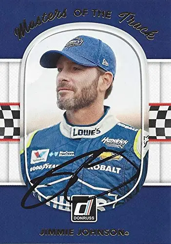 Autographed Jimmie Johnson 2018 Panini Donruss Racing Masters Of The Track (#48 Lowes Team) Hendrick Motorsports Insert Signed Nascar Collectible Trading Card With Coa 1